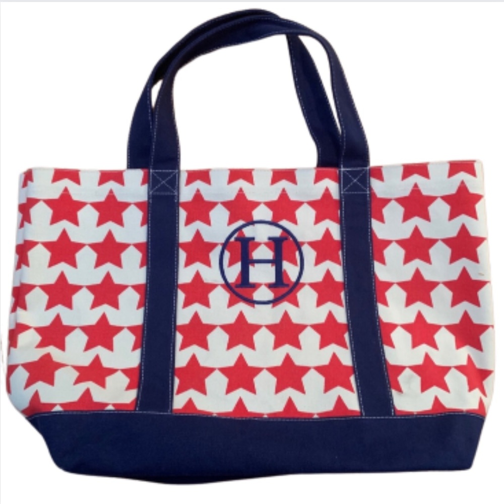 🌟 Viv & Lou monogram “H” patriotic canvas tote bag